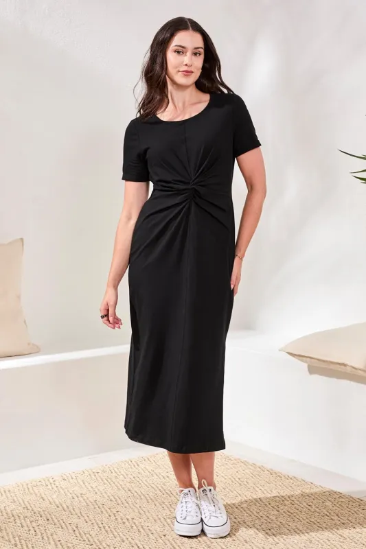 Maxi Knit Jersey Dress With Front Twist Knot Detail-Black made by Tribal