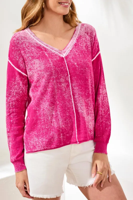 Lightweight Cotton V-Neck Sweater With Special Wash-Orchidglow sold by Tribal