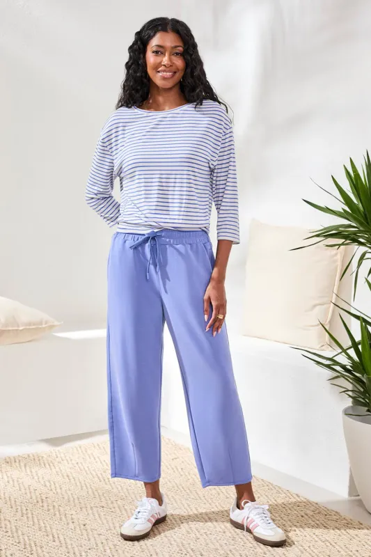 Boat Neck 3/4 Sleeve Top W/ Knot Detail-Baja blue sold by Tribal