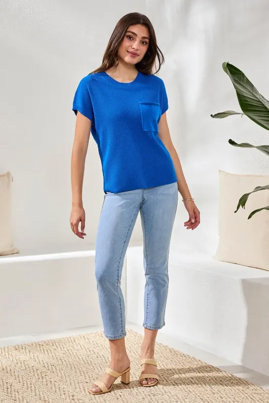 Dolman Short Sleeve Ribbed Knit Top With Pocket-Turkishsea sold by Tribal