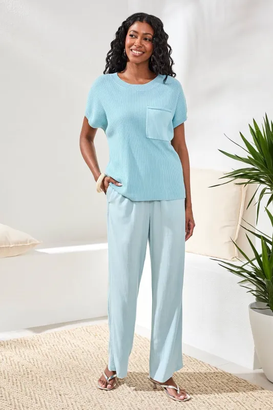 Dolman Short Sleeve Ribbed Knit Top With Pocket-Ltaquasky made by Tribal