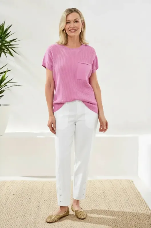 Dolman Short Sleeve Ribbed Knit Top With Pocket-Wisteria sold by Tribal