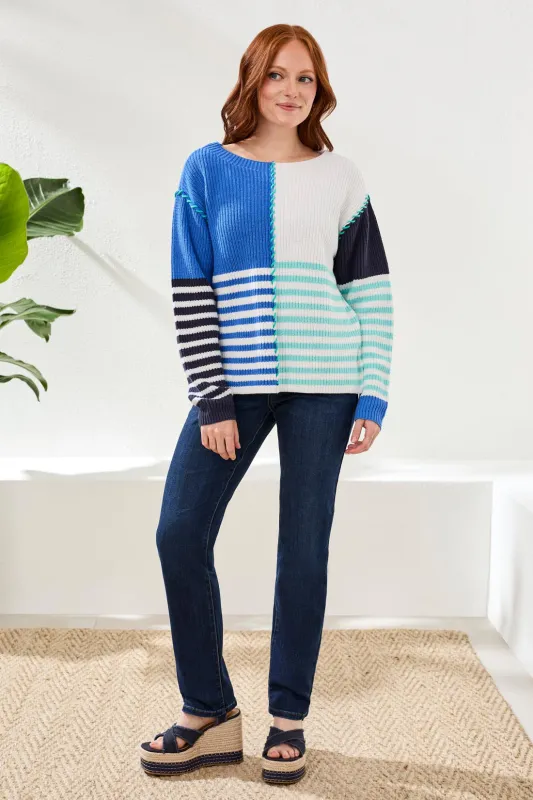 Multi Stripe Textured Boat Neck Sweater-Seashore sold by Tribal