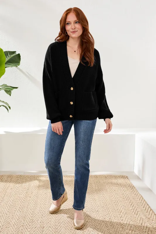 Long Sleeve Combed Cotton Cardigan-Black sold by Tribal