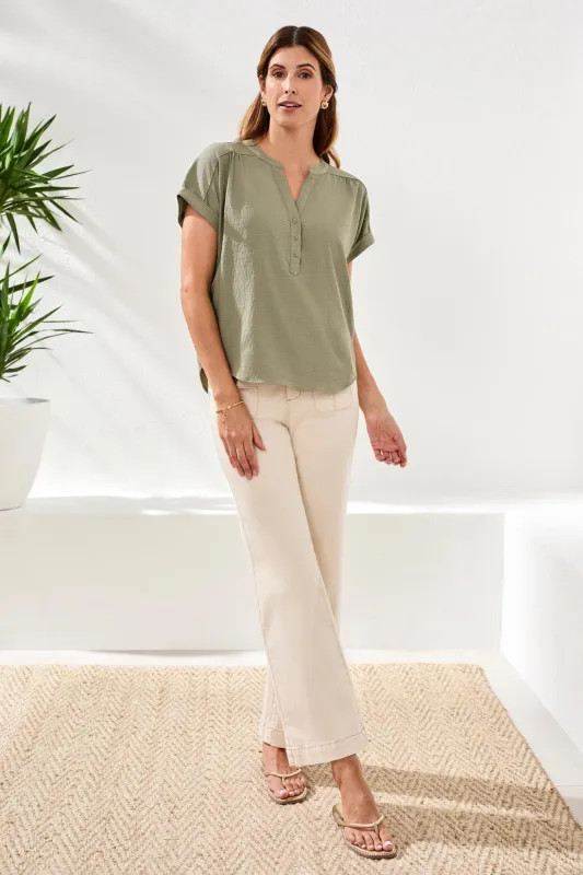 Button-Front Extended Cap Sleeve Blouse-Cactusclay made by Tribal