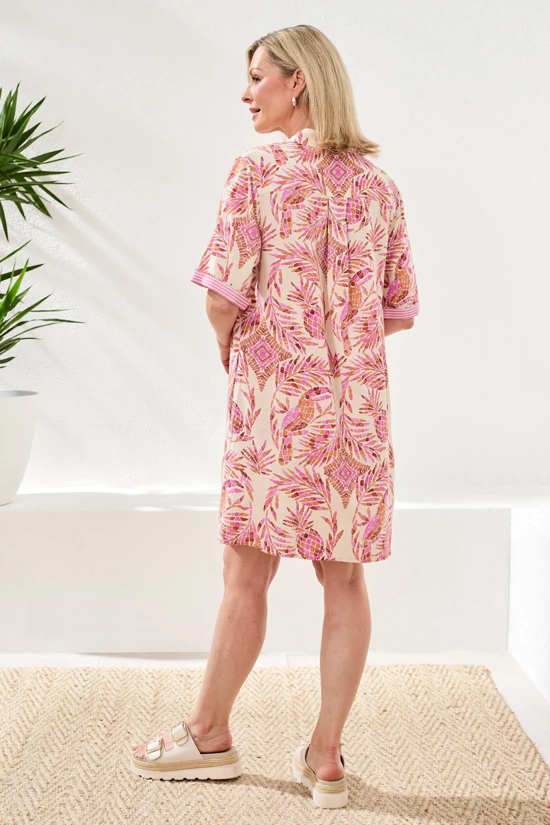 Linen Rayon Short Sleeve Collared Shift Dress-Wisteria sold by Tribal product image thumbnail 3