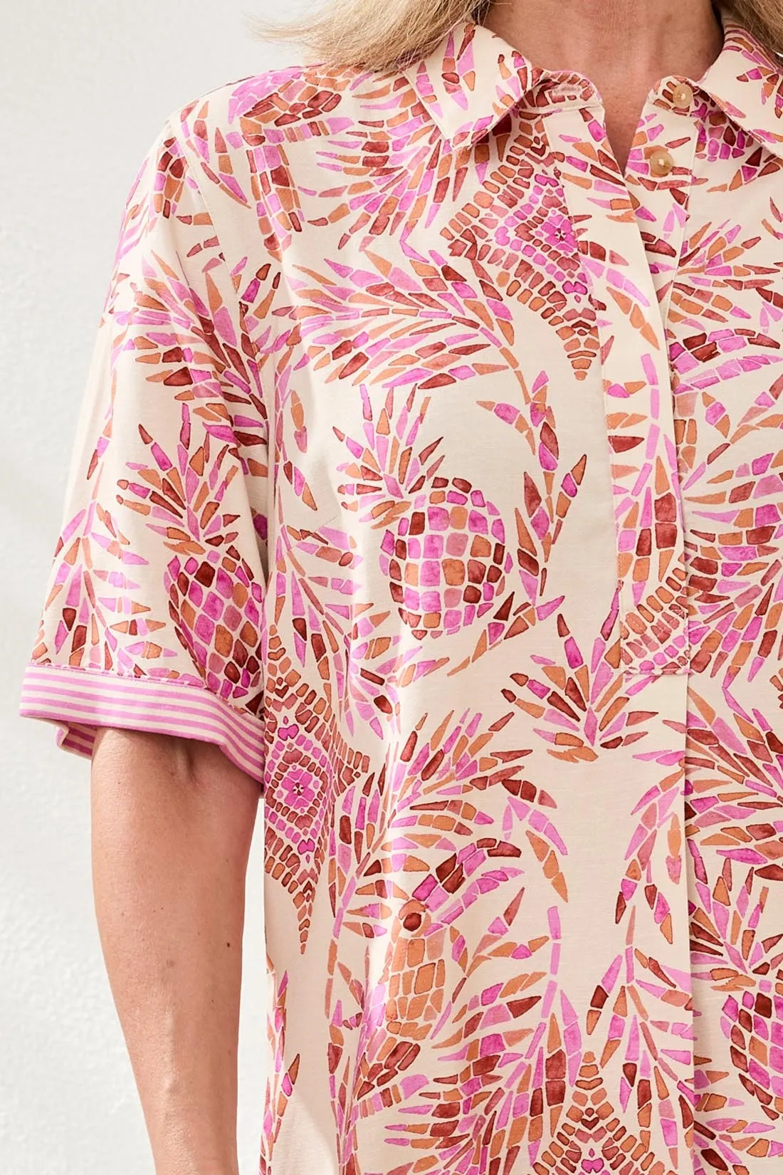 Linen Rayon Short Sleeve Collared Shift Dress-Wisteria sold by Tribal product image thumbnail 5