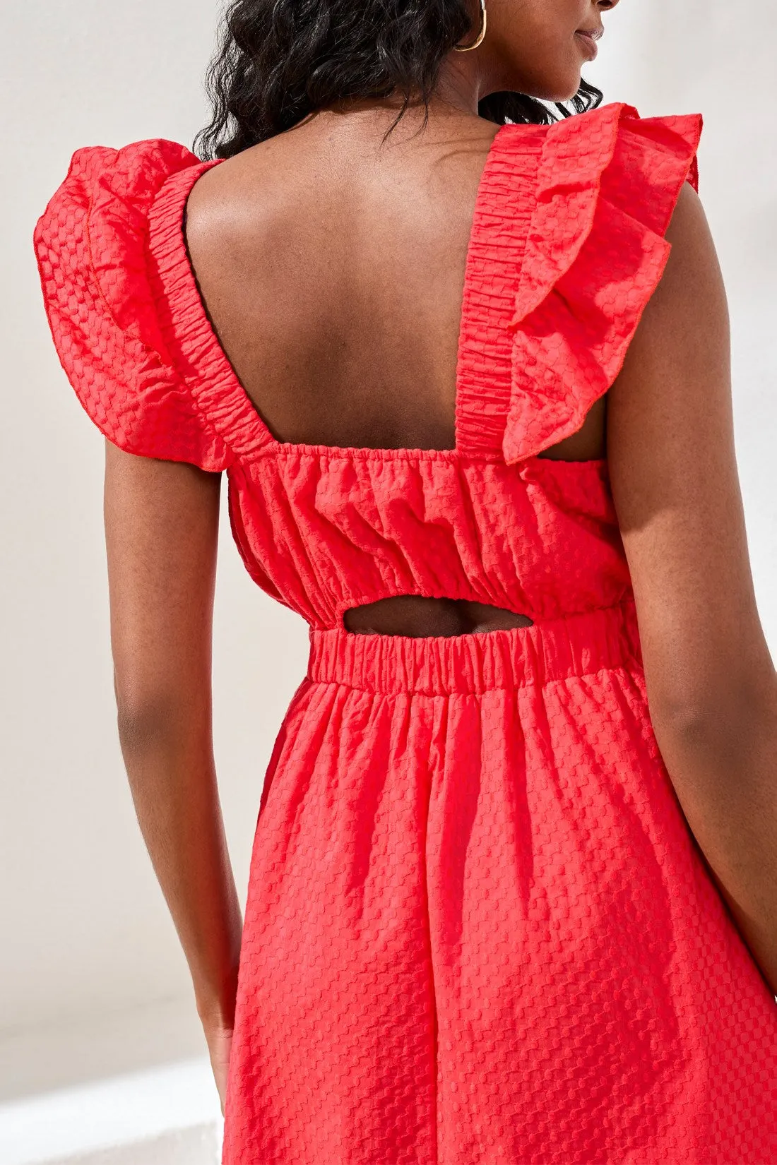 Cotton Maxi Dress With Back Cutout-Coralred sold by Tribal product image thumbnail 3