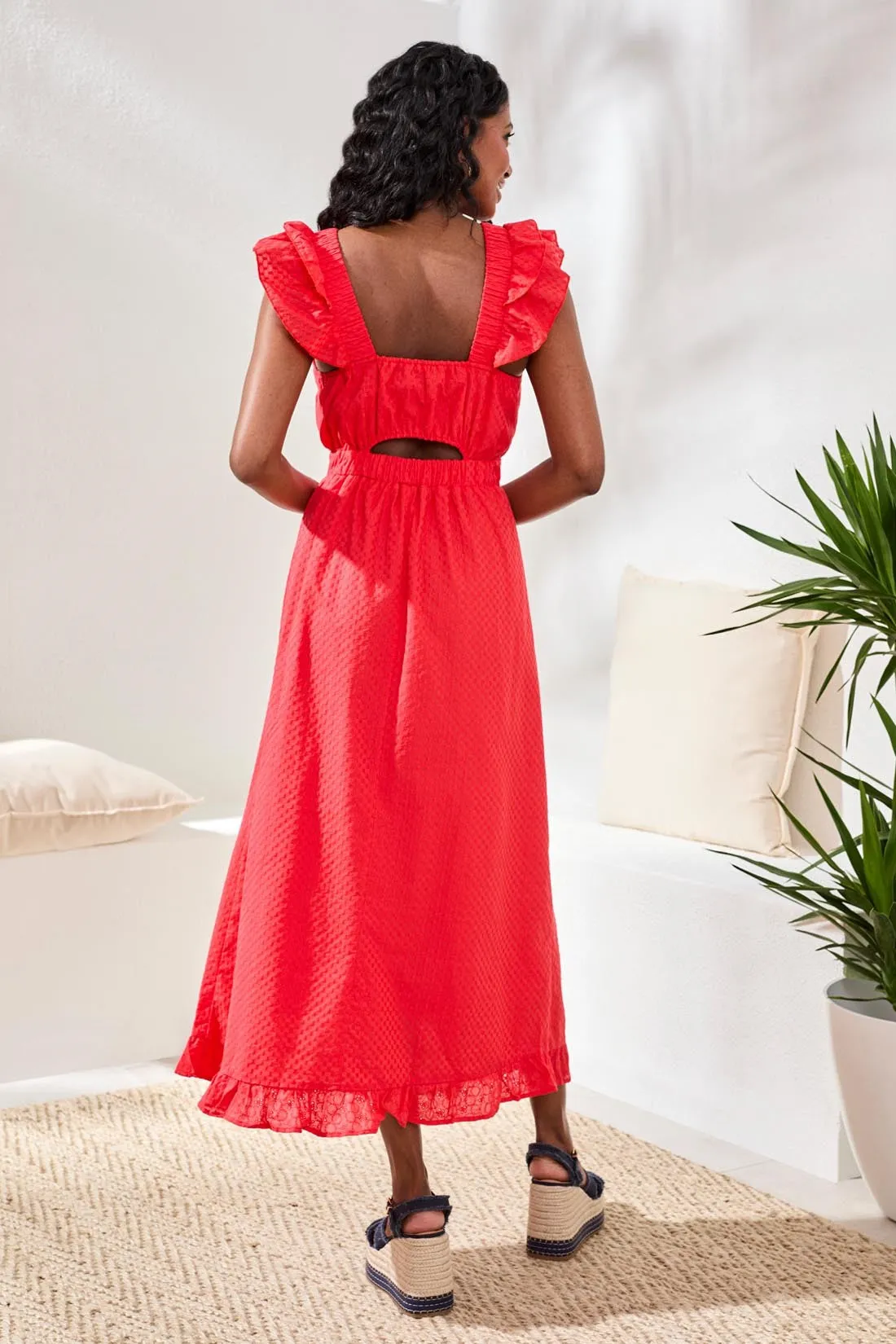 Cotton Maxi Dress With Back Cutout-Coralred sold by Tribal product image thumbnail 4