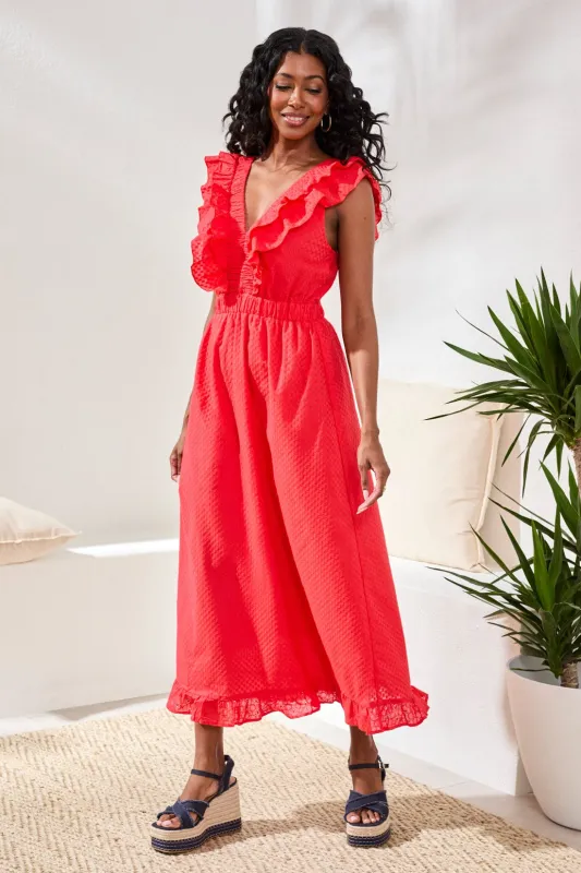 Cotton Maxi Dress With Back Cutout-Coralred made by Tribal