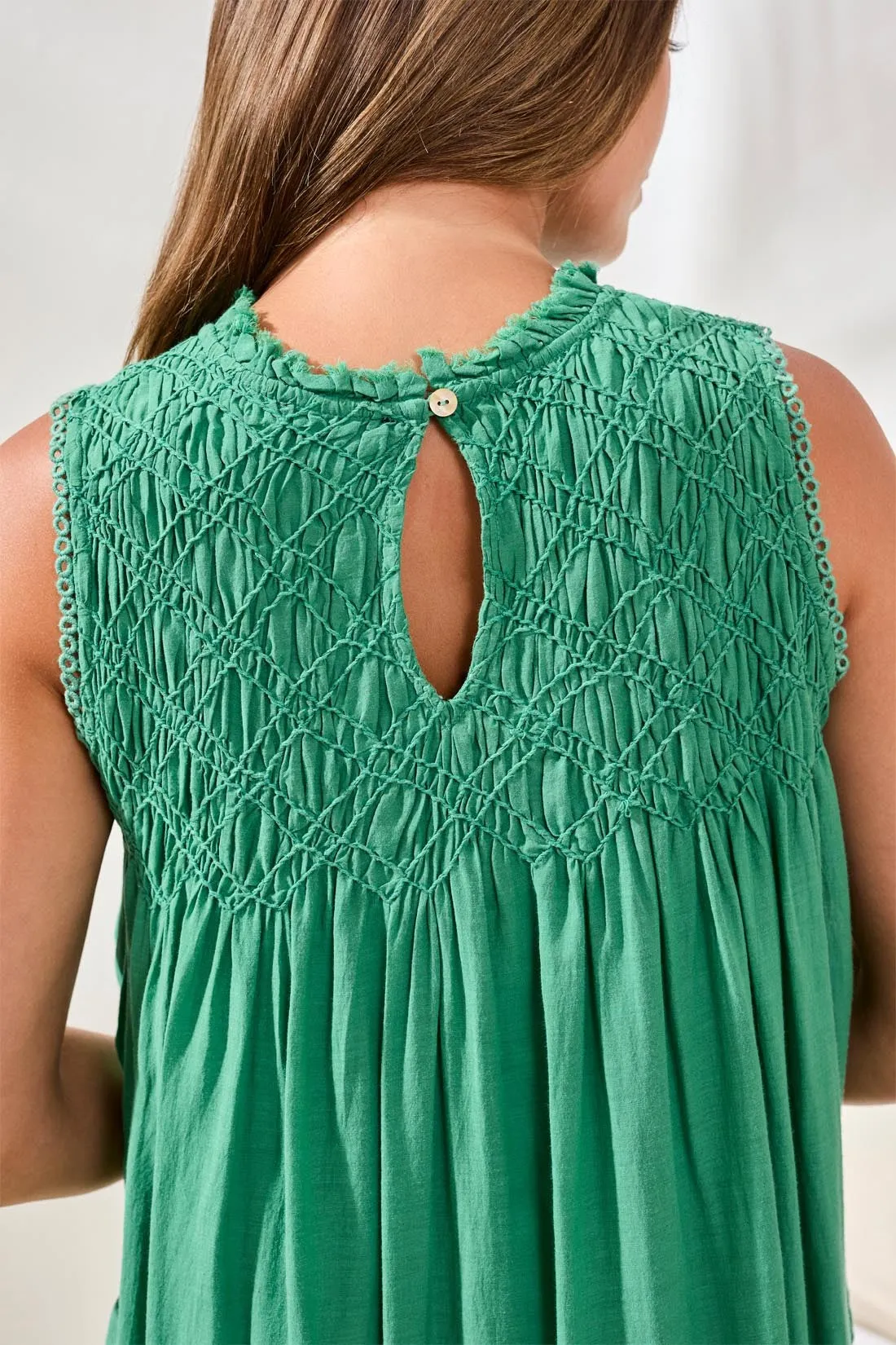 Textured Poplin Sleeveless Crewneck A-Line Dress-Grass sold by Tribal product image thumbnail 3