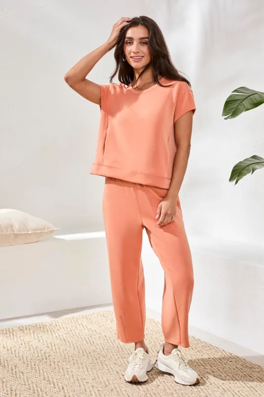 Soft Modal Cap-Sleeve Crew Neck Top With Kangaroo Pocket-Guavablush made by Tribal