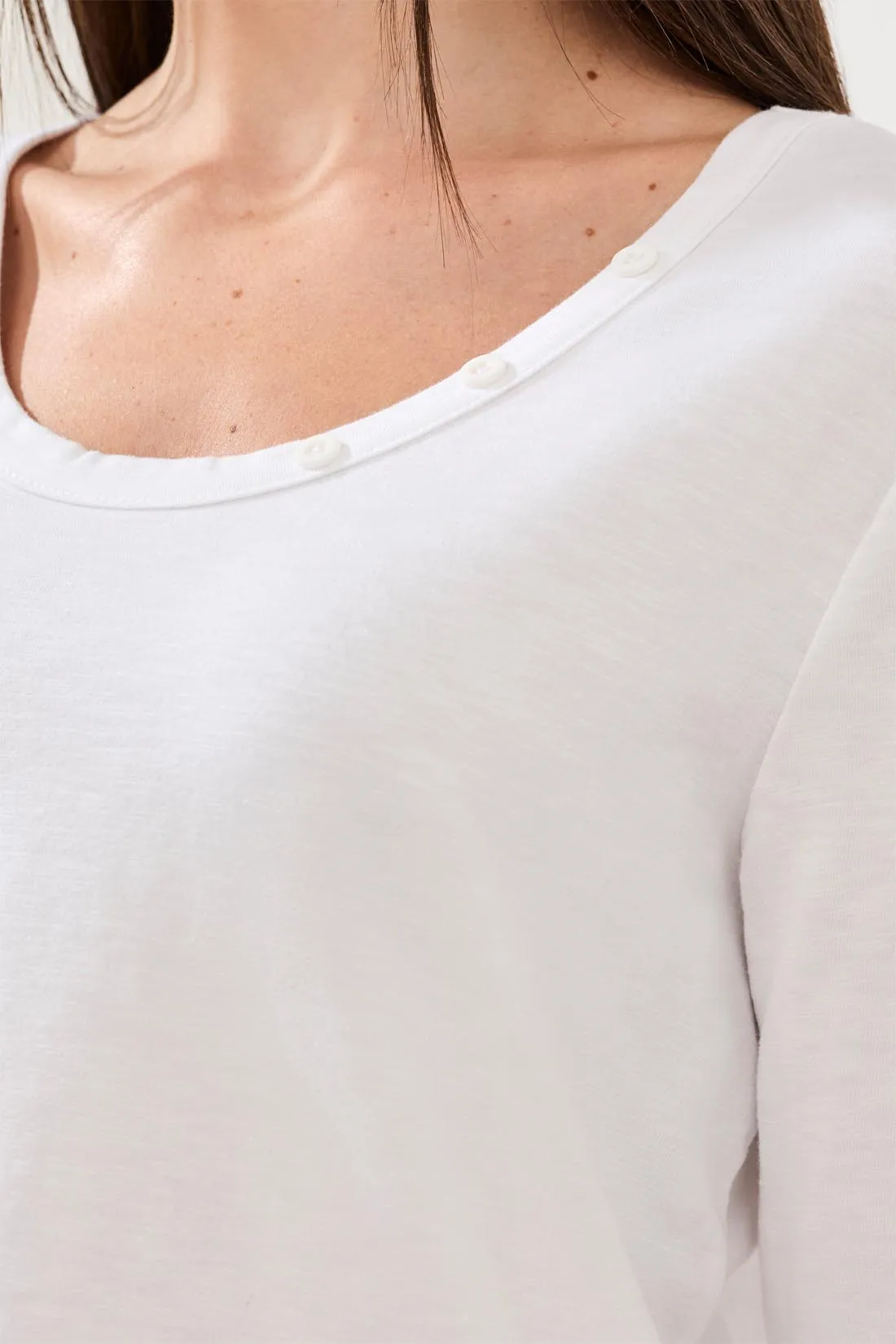 Size Inclusive Slub Knit Scoop Neck Top With Buttons-White sold by Tribal product image thumbnail 2