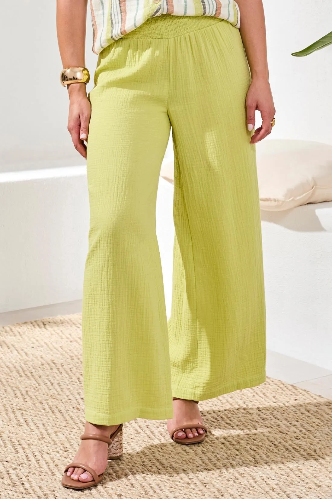 Crinkle Gauze Elastic Waist Flowy Pants-Greenbanana sold by Tribal product image thumbnail 2