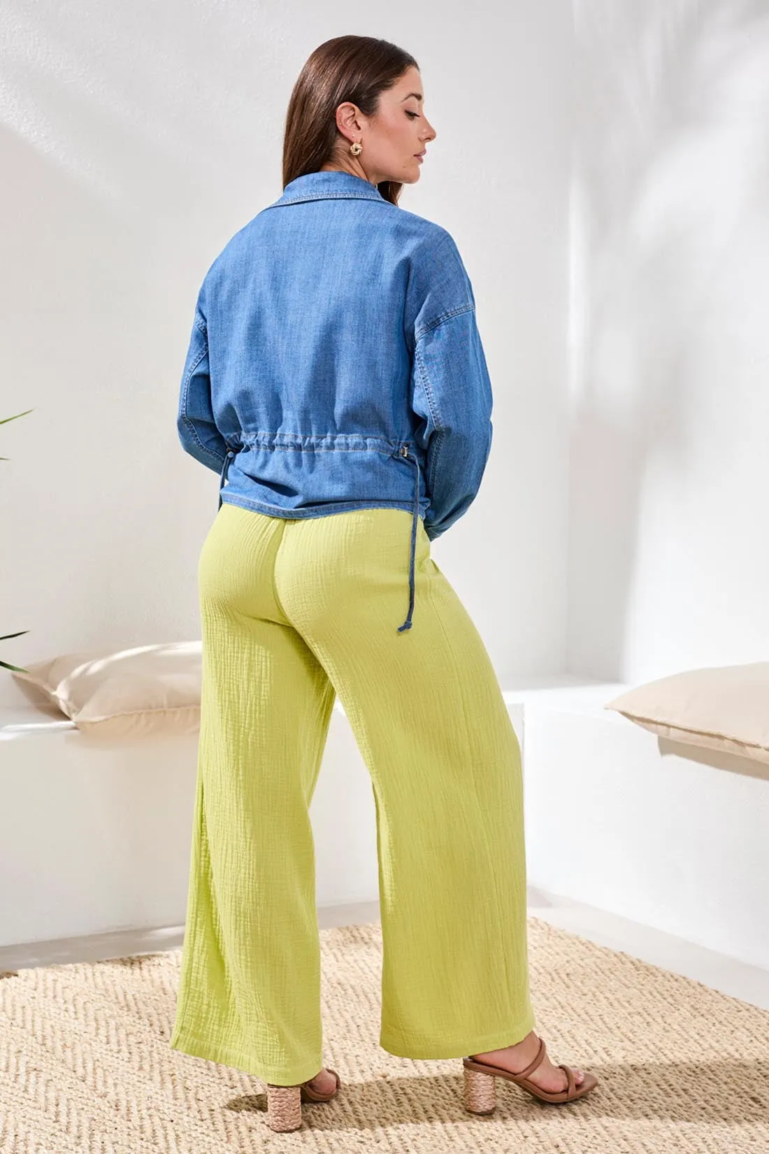 Crinkle Gauze Elastic Waist Flowy Pants-Greenbanana sold by Tribal product image thumbnail 4