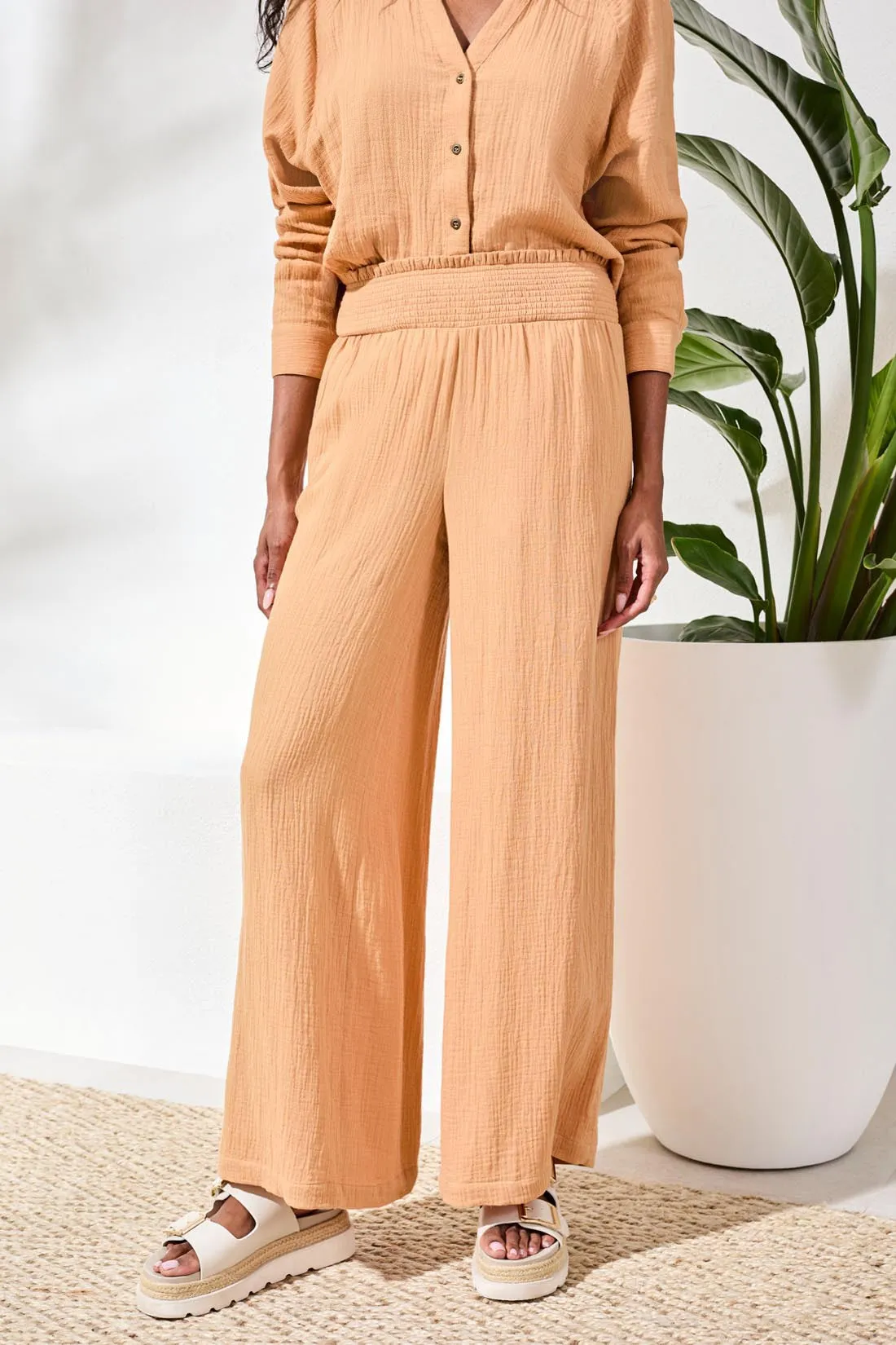 Crinkle Gauze Elastic Waist Flowy Pants-Saharabeige sold by Tribal product image thumbnail 2