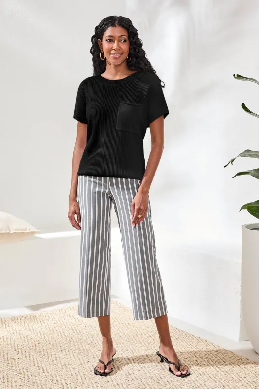 Dolman Short Sleeve Ribbed Knit Top With Pocket-Black sold by Tribal