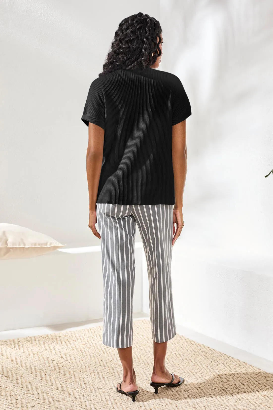 Dolman Short Sleeve Ribbed Knit Top With Pocket-Black sold by Tribal product image thumbnail 2