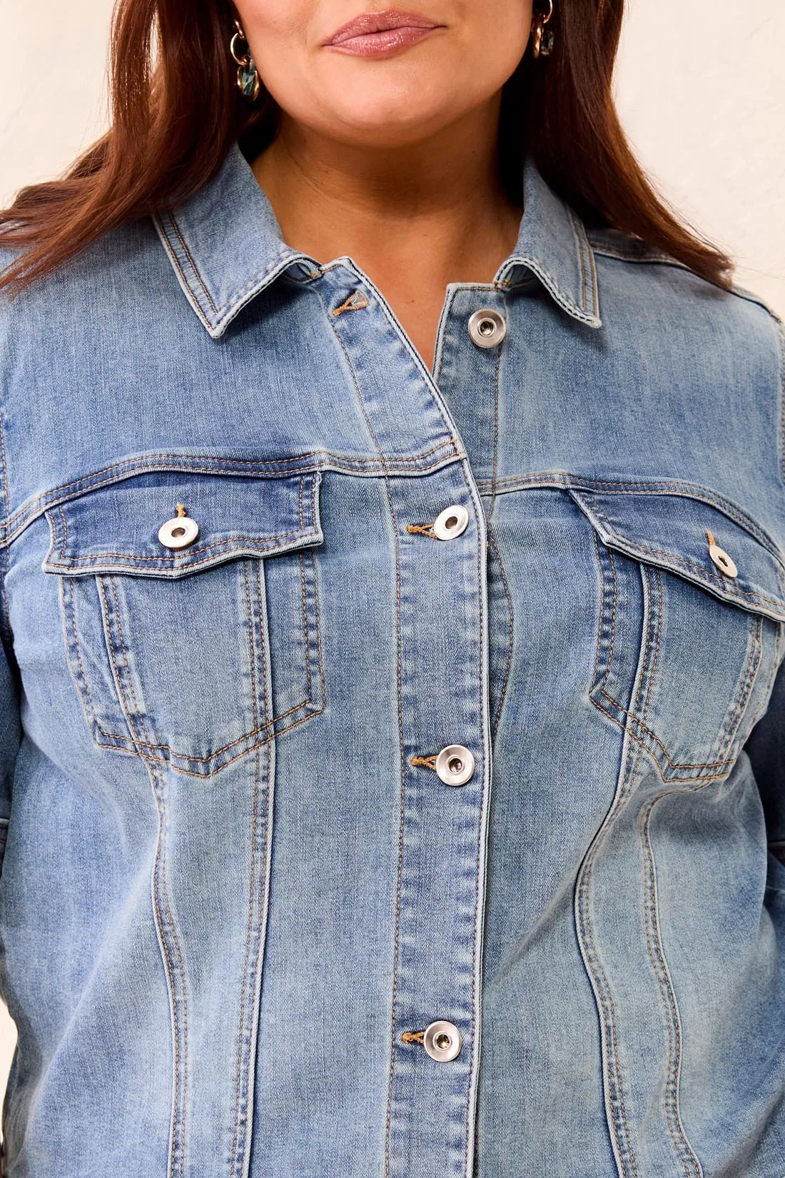 Size Inclusive Comfort Stretch Elbow Sleeve Denim Jacket-Harbor sold by Tribal product image thumbnail 4