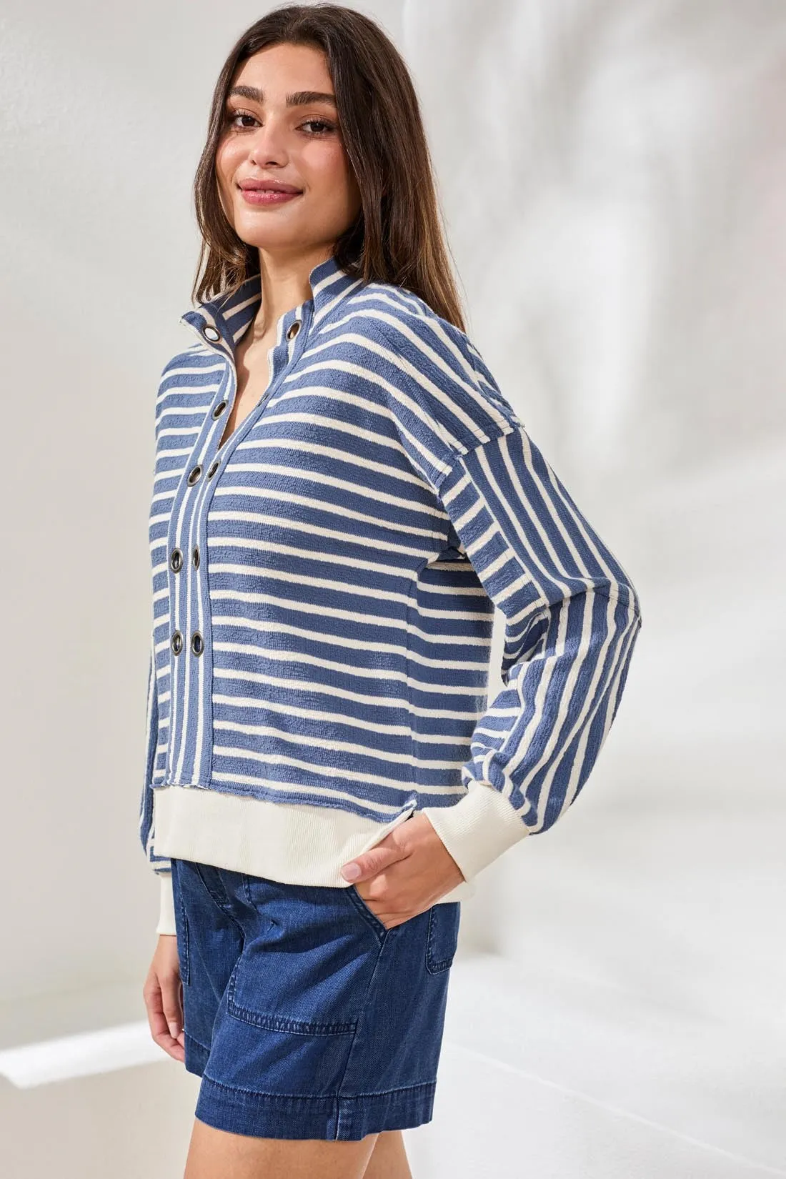 Drop-Shoulder French Terry Popover Shirt with Metal Ring Detail-Seahaven sold by Tribal product image thumbnail 3