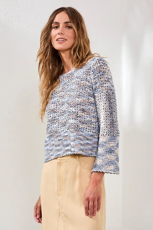 Open-Stitch Crewneck Bell-Sleeve Sweater-Saltwater sold by Tribal