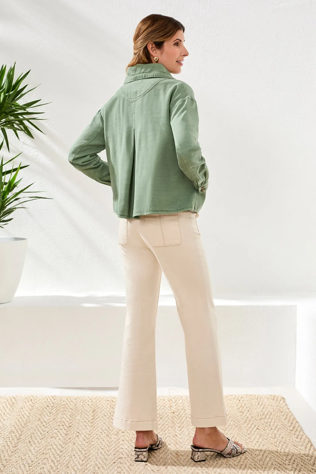 Slub Twill Front Button Jacket With Drawcord Collar-Moss sold by Tribal product image thumbnail 4