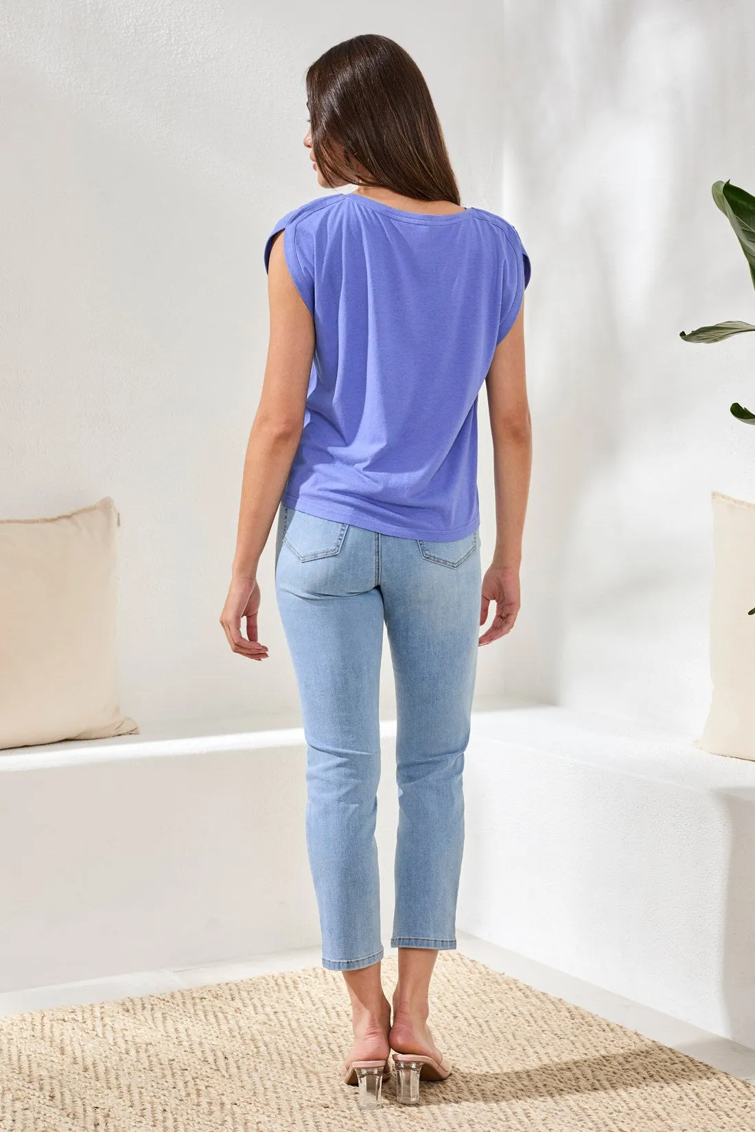 Boat Neck Cap Sleeve Top-Baja blue sold by Tribal product image thumbnail 4