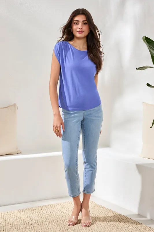 Boat Neck Cap Sleeve Top-Baja blue made by Tribal