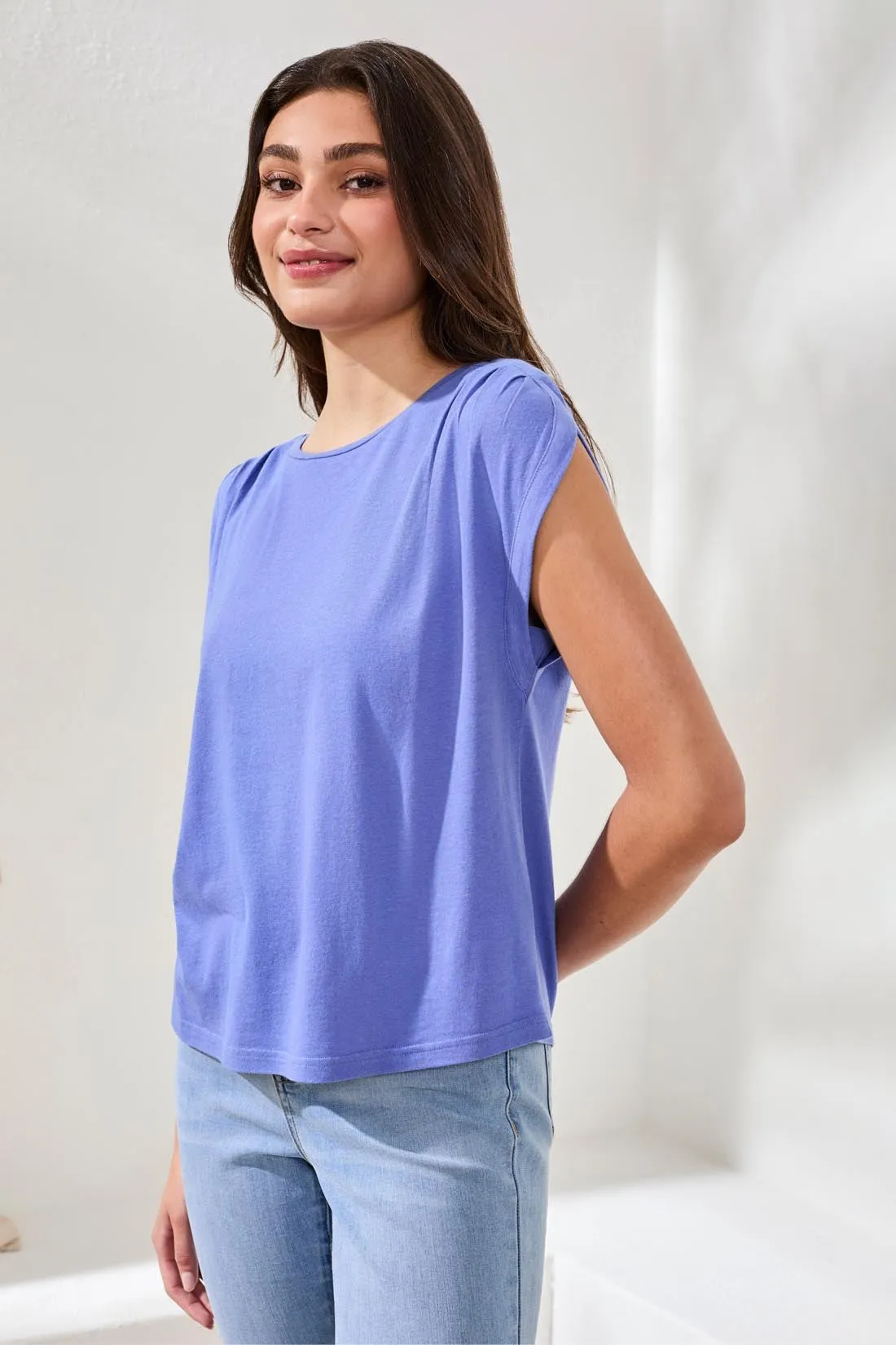 Boat Neck Cap Sleeve Top-Baja blue sold by Tribal product image thumbnail 2