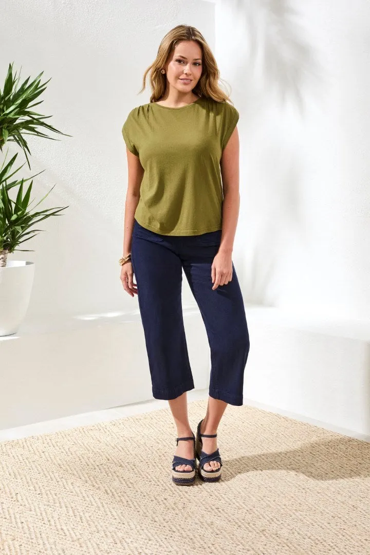 Boat Neck Cap Sleeve Top-Rainforest sold by Tribal