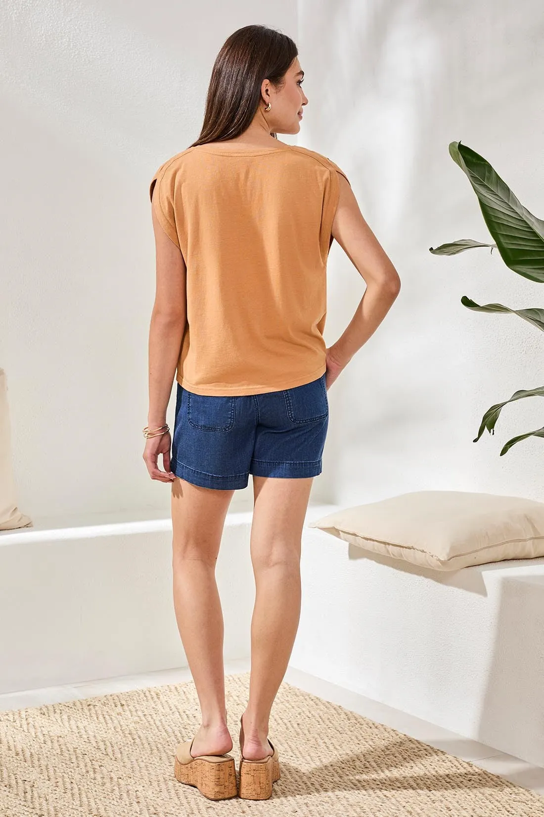 Boat Neck Cap Sleeve Top-Saharabeige sold by Tribal product image thumbnail 4