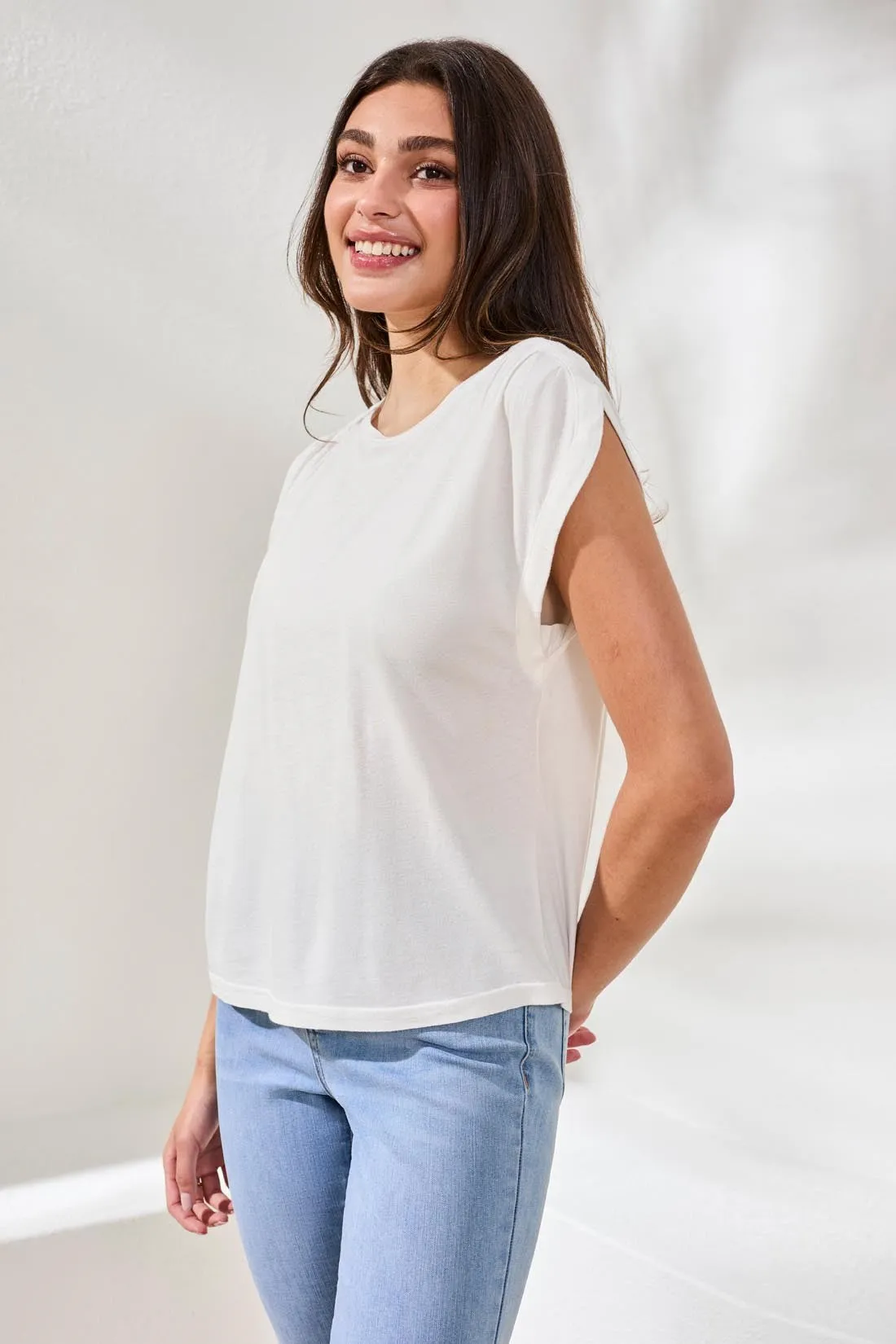 Boat Neck Cap Sleeve Top-White sold by Tribal product image thumbnail 2