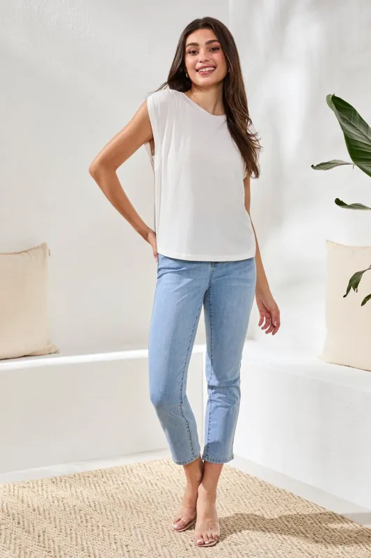 Boat Neck Cap Sleeve Top-White made by Tribal