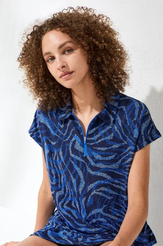 Dolman Polo Textured Knit Top-Aquatic sold by Tribal