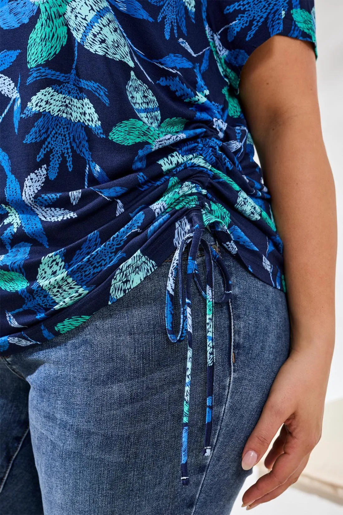 Size Inclusive Crew Neck Top With Side Ruching-Blue surf sold by Tribal product image thumbnail 3