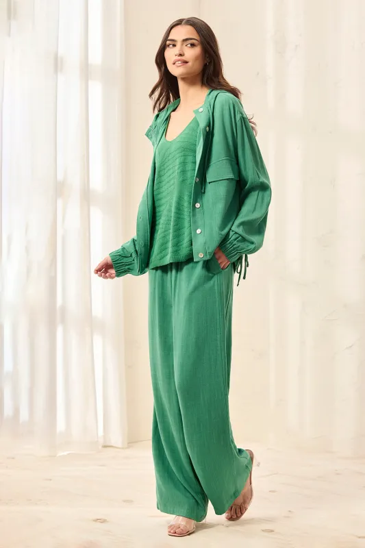 Lightweight Linen Button-Front Hooded Jacket-Grass sold by Tribal