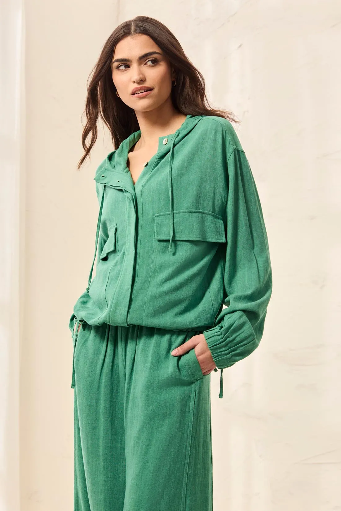 Lightweight Linen Button-Front Hooded Jacket-Grass sold by Tribal product image thumbnail 2