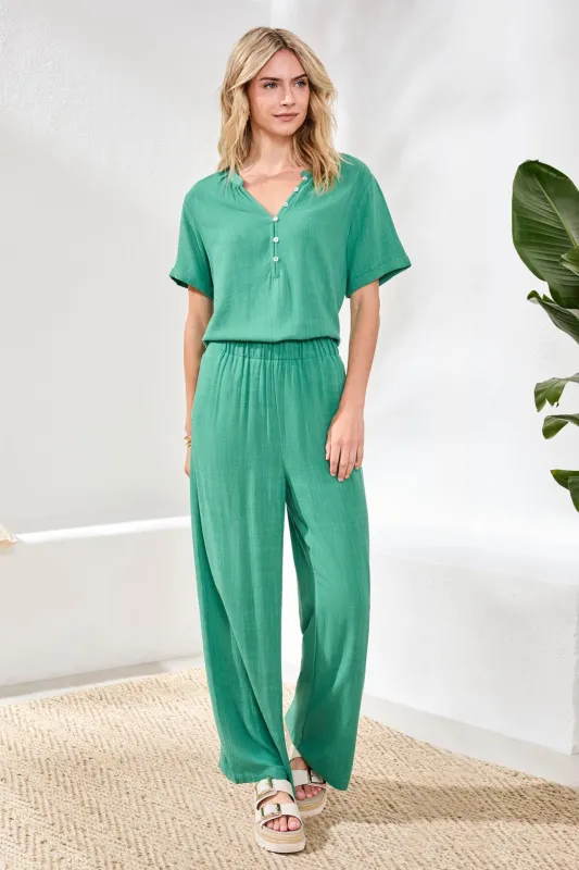 Flowy Linen Wide Leg Ankle Pant-Grass sold by Tribal