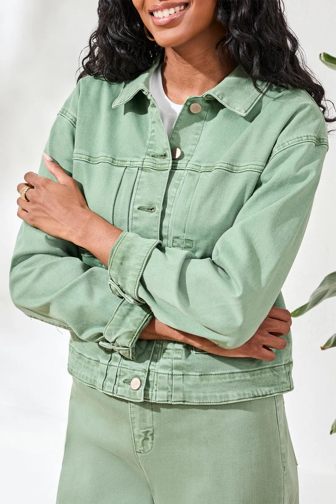 Comfort Stretch Denim Button-Front Jacket-Moss sold by Tribal product image thumbnail 3