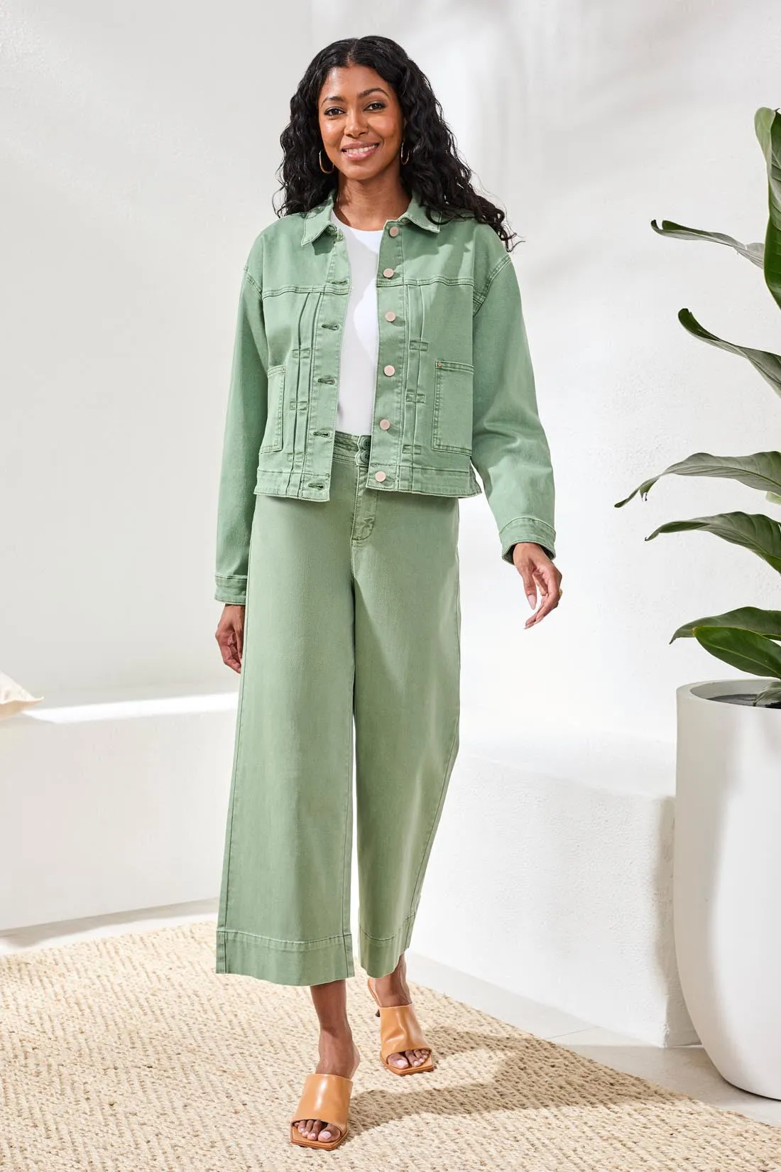 Comfort Stretch Denim Button-Front Jacket-Moss sold by Tribal