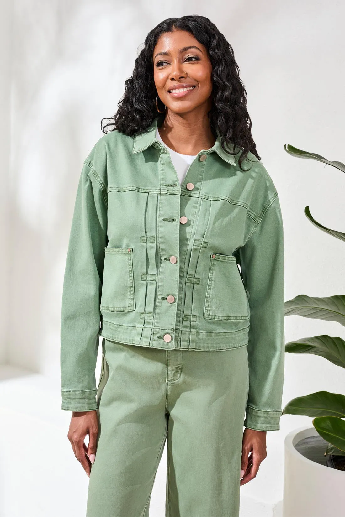 Comfort Stretch Denim Button-Front Jacket-Moss sold by Tribal product image thumbnail 2