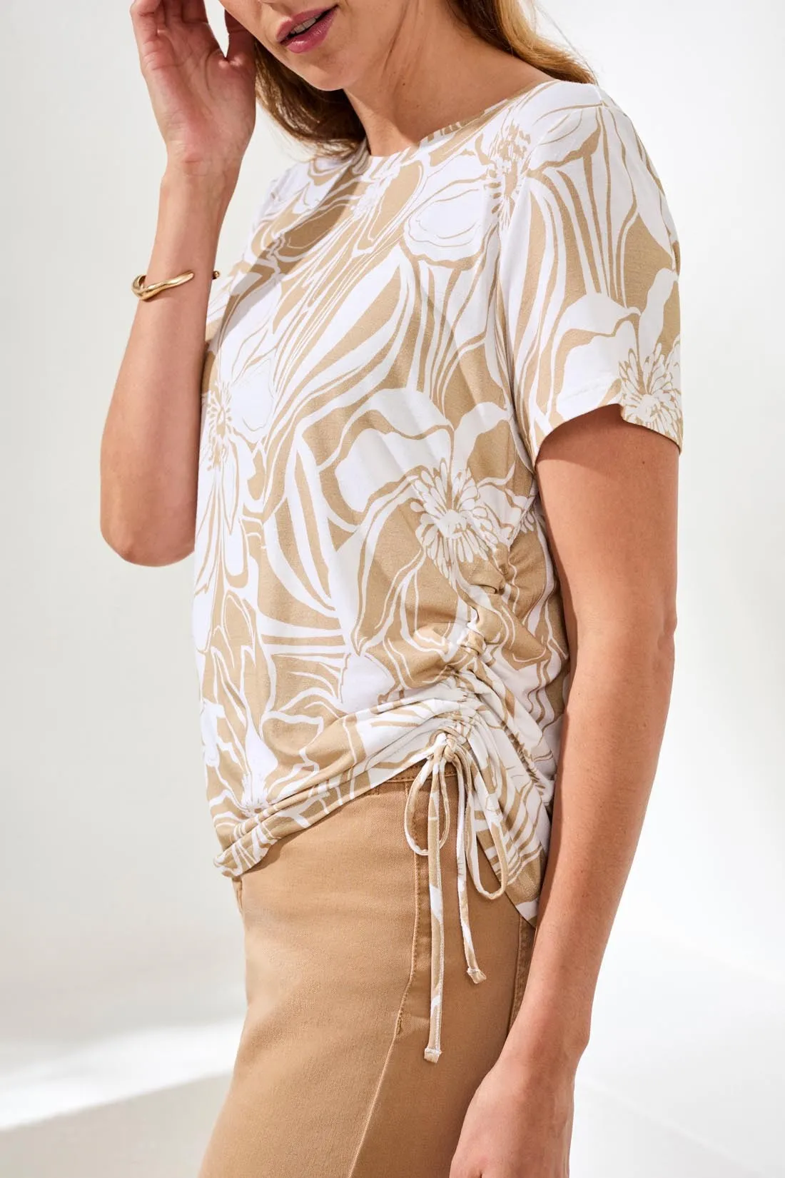 Printed Jersey Crew Neck Top With Side Ruching-Desert sold by Tribal product image thumbnail 2