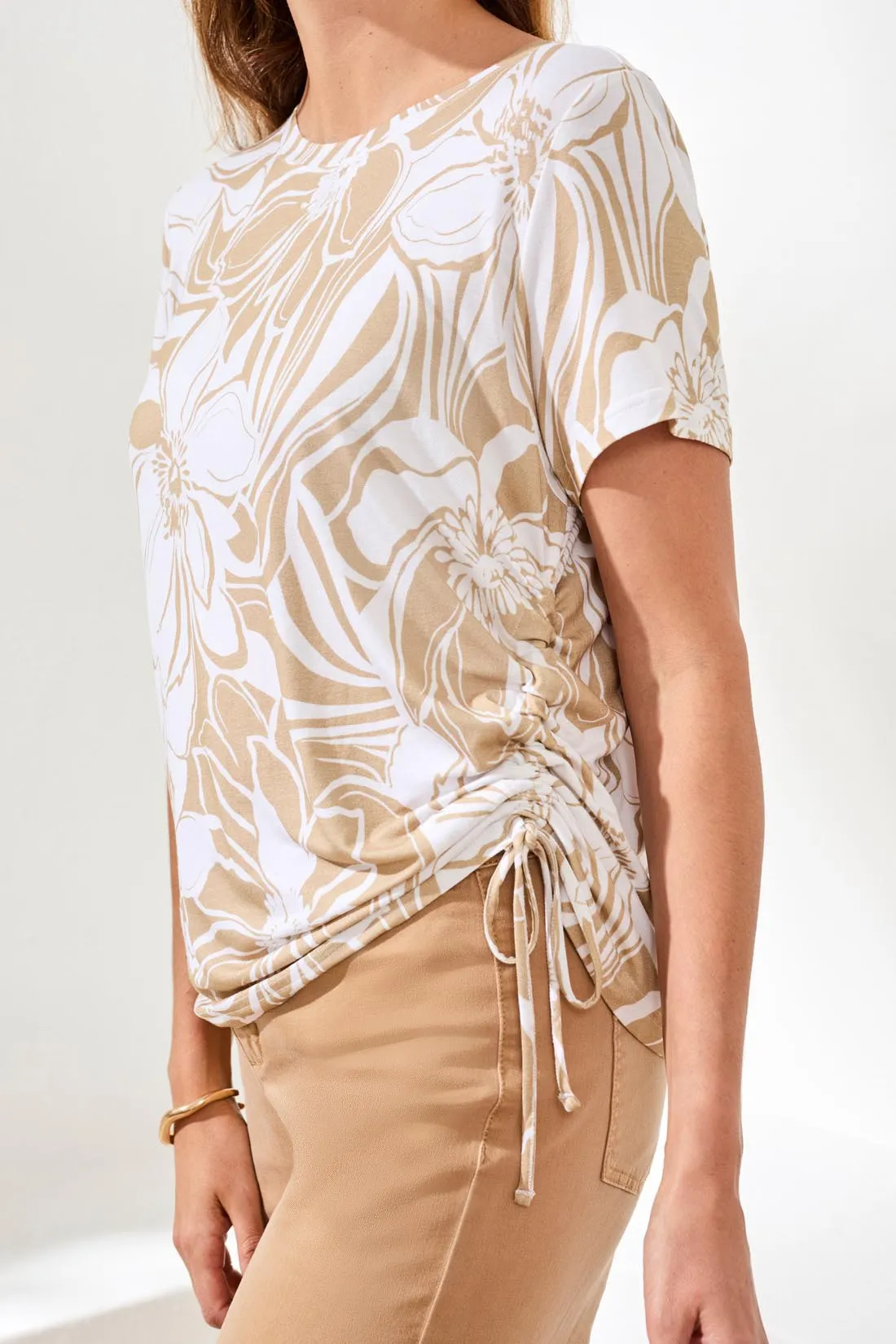 Printed Jersey Crew Neck Top With Side Ruching-Desert sold by Tribal product image thumbnail 3