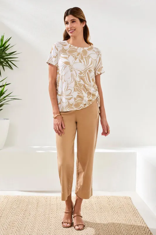 Printed Jersey Crew Neck Top With Side Ruching-Desert made by Tribal