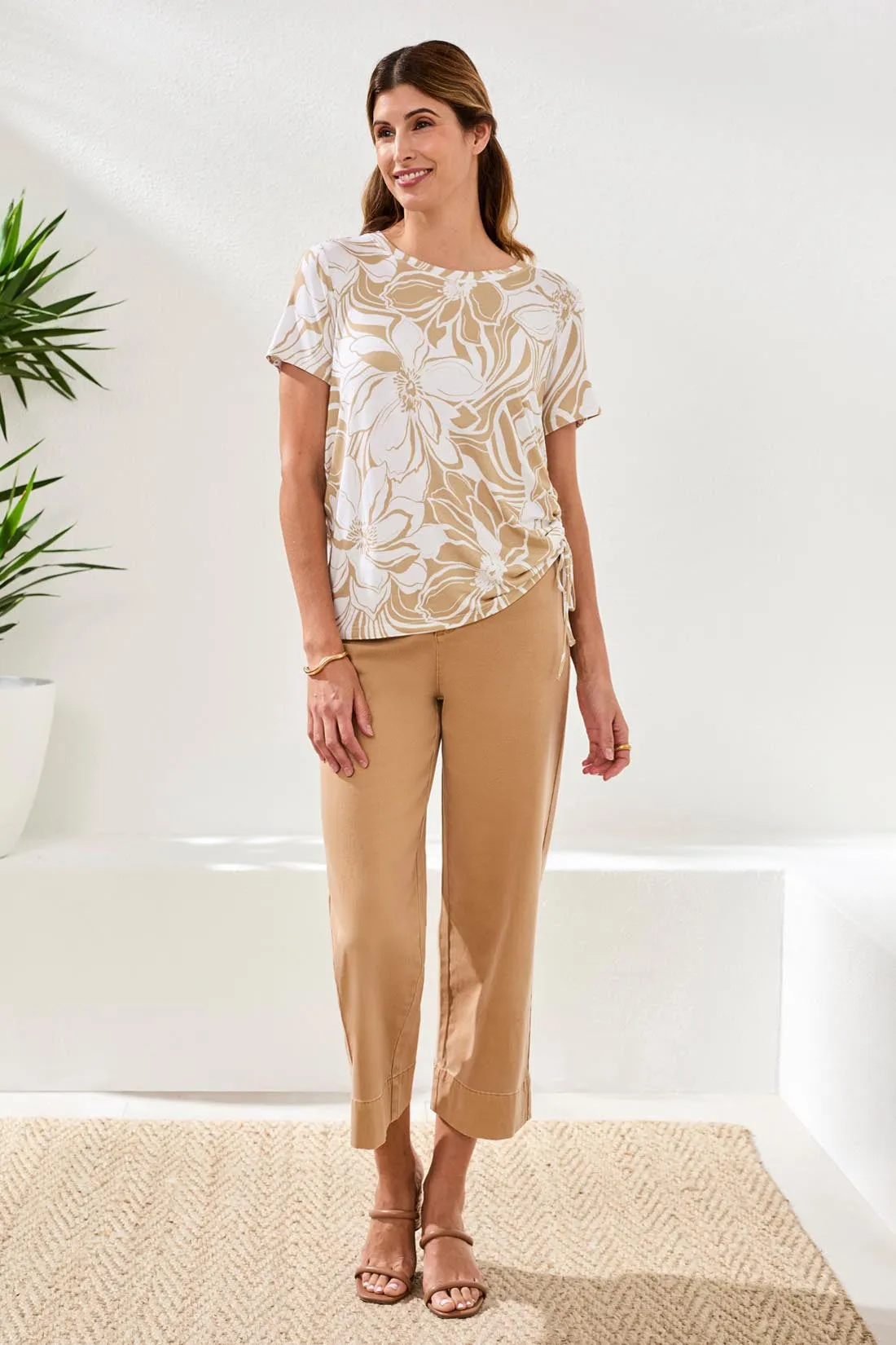 Printed Jersey Crew Neck Top With Side Ruching-Desert sold by Tribal