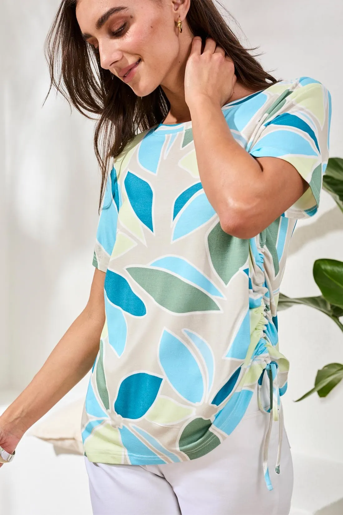 Printed Jersey Crew Neck Top With Side Ruching-Aqua sky sold by Tribal product image thumbnail 3