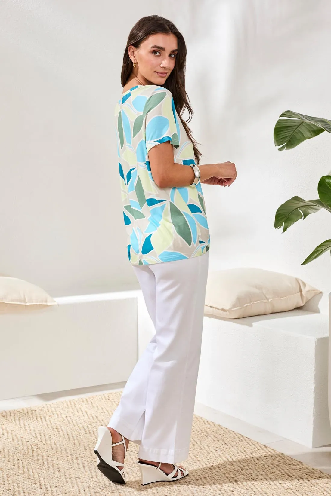 Printed Jersey Crew Neck Top With Side Ruching-Aqua sky sold by Tribal product image thumbnail 4