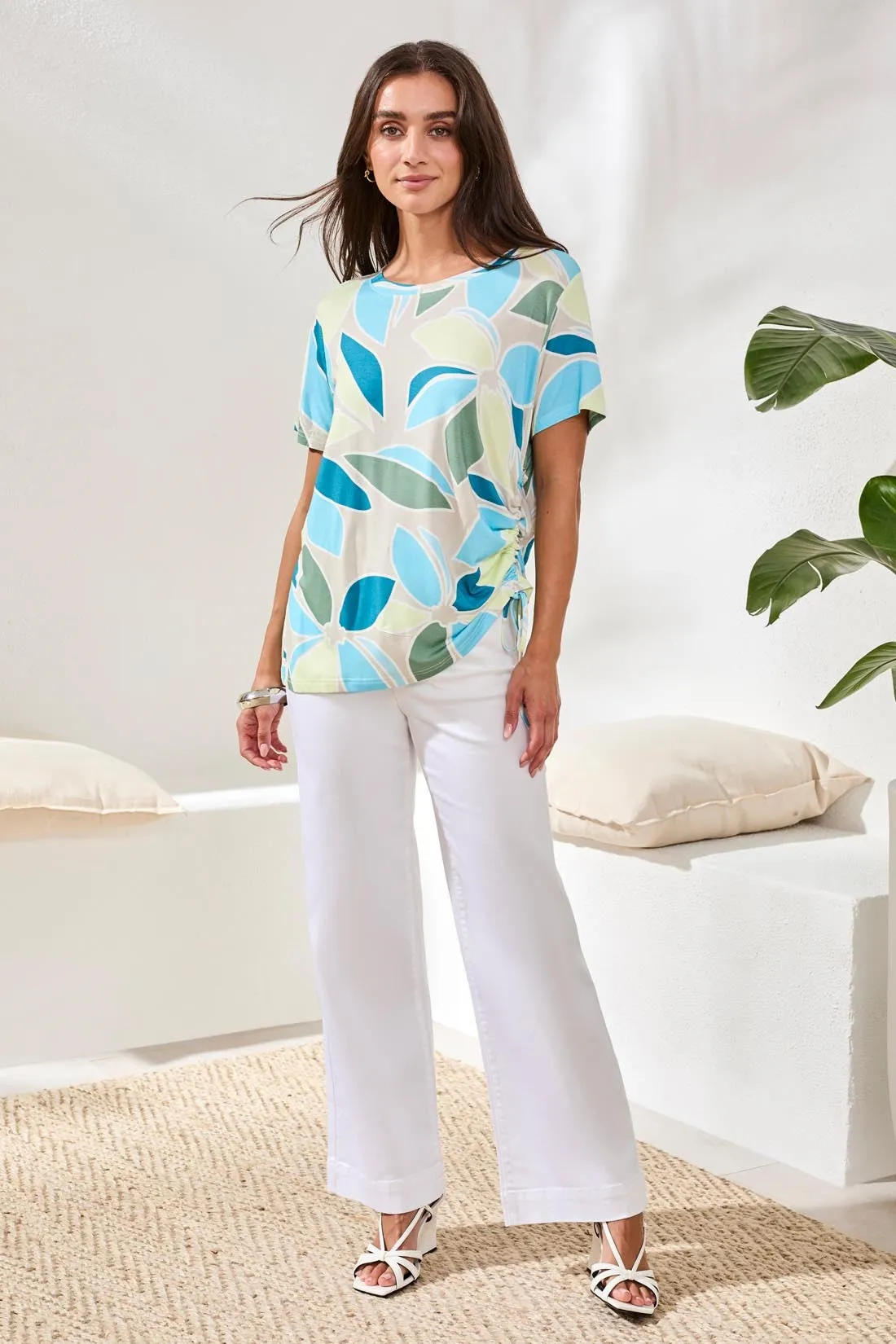 Printed Jersey Crew Neck Top With Side Ruching-Aqua sky sold by Tribal product image thumbnail 2