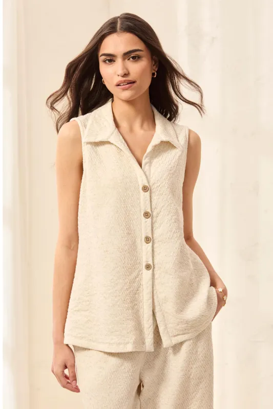Textured Sleeveless Button Down Top-Canvas made by Tribal