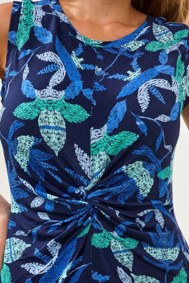 Printed Sleeveless Jersey V‑Neck Front‑Knot Dress-Bluesurf sold by Tribal product image thumbnail 4